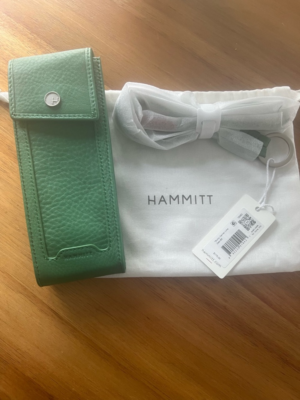 Hammitt Sunny Sleeve Lime Zest Green Brushed Silver Pouch with Red Accent - Picture 2 of 9